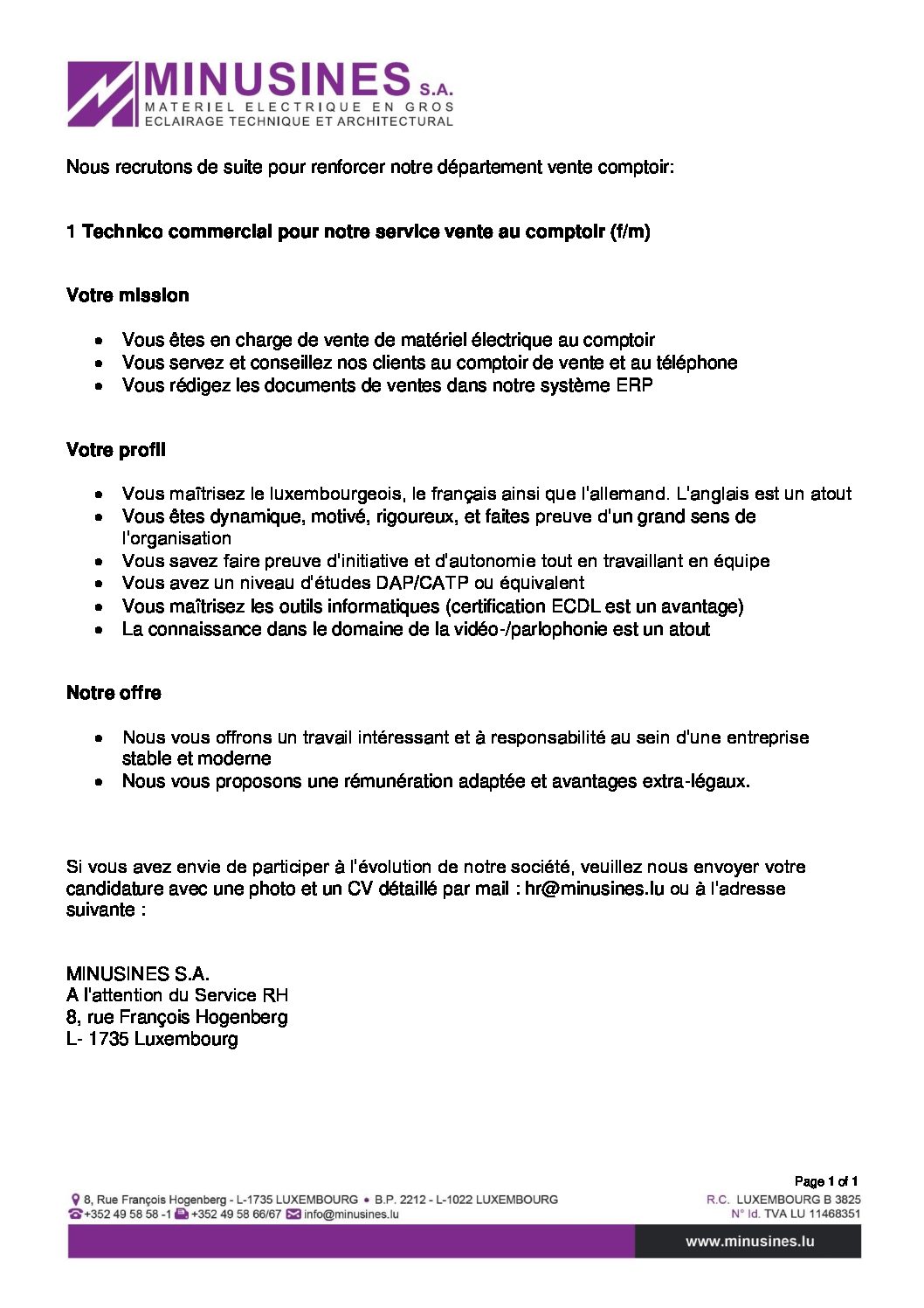 Fiche de poste conseiller vendeur