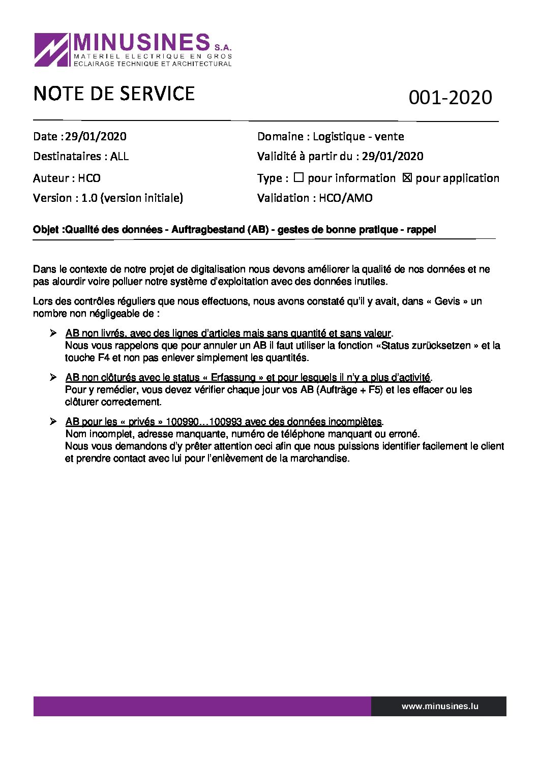 Note de service_0012020_AB_bonnes pratiques_  Minusines S.A.