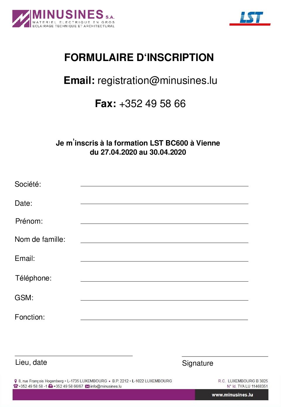Formulaire d’inscription_FR | Minusines S.A.